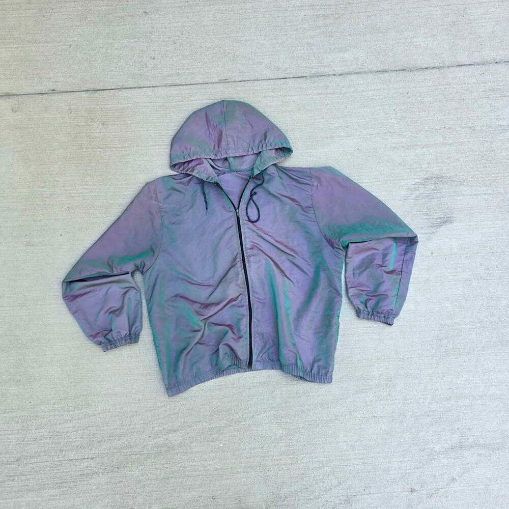 Y2K Iridescent Windbreaker Jacket Holographic Hooded Fairy Grunge Cyber Rave